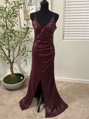 Trixxi Sequined Wine Red Spaghetti-Strap Maxi Gown